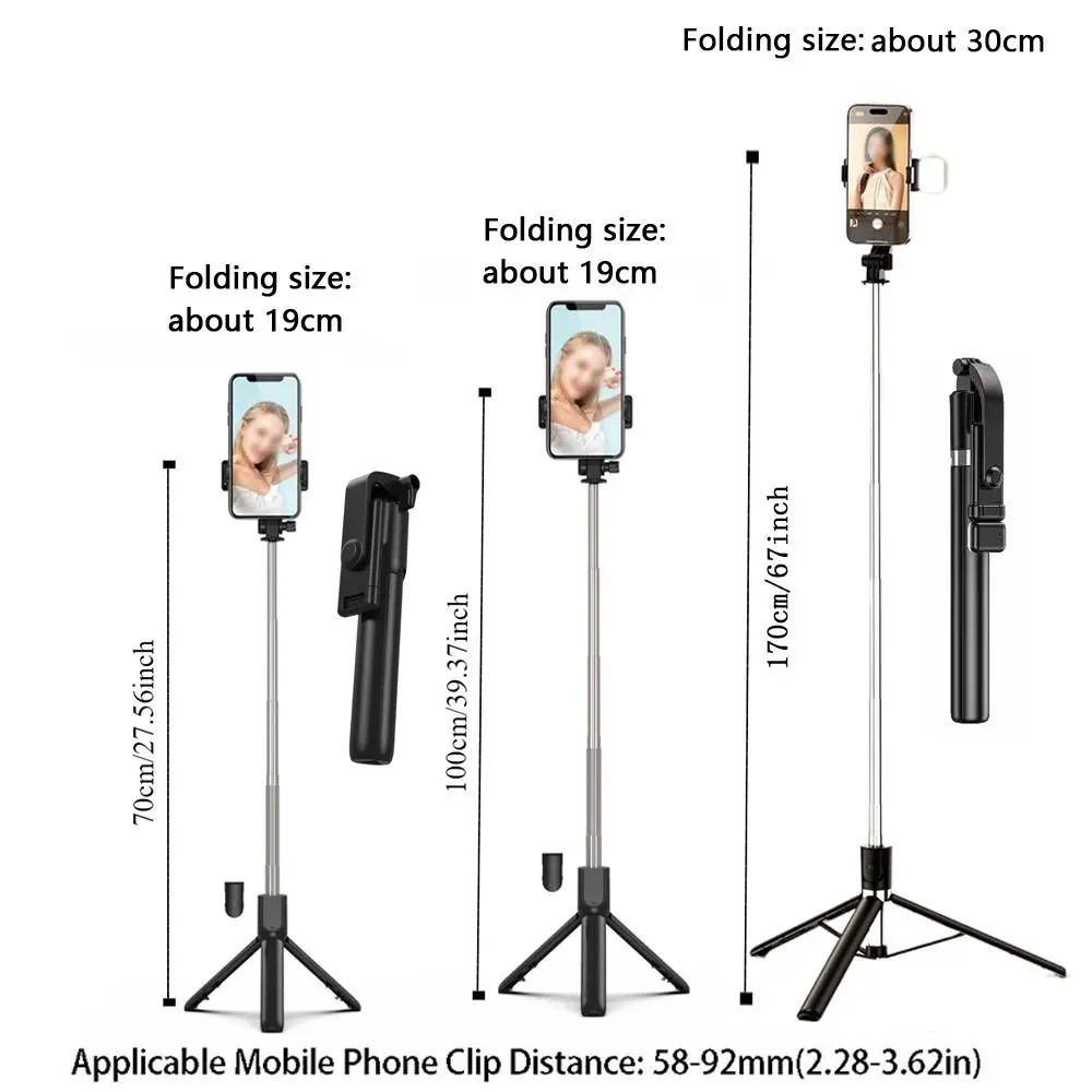 0.7/1/1.7m Mobile Phone Selfie Stick Handheld Extended length Live Streaming Bracket with Fill Light Vertical Screen Selfie Rod