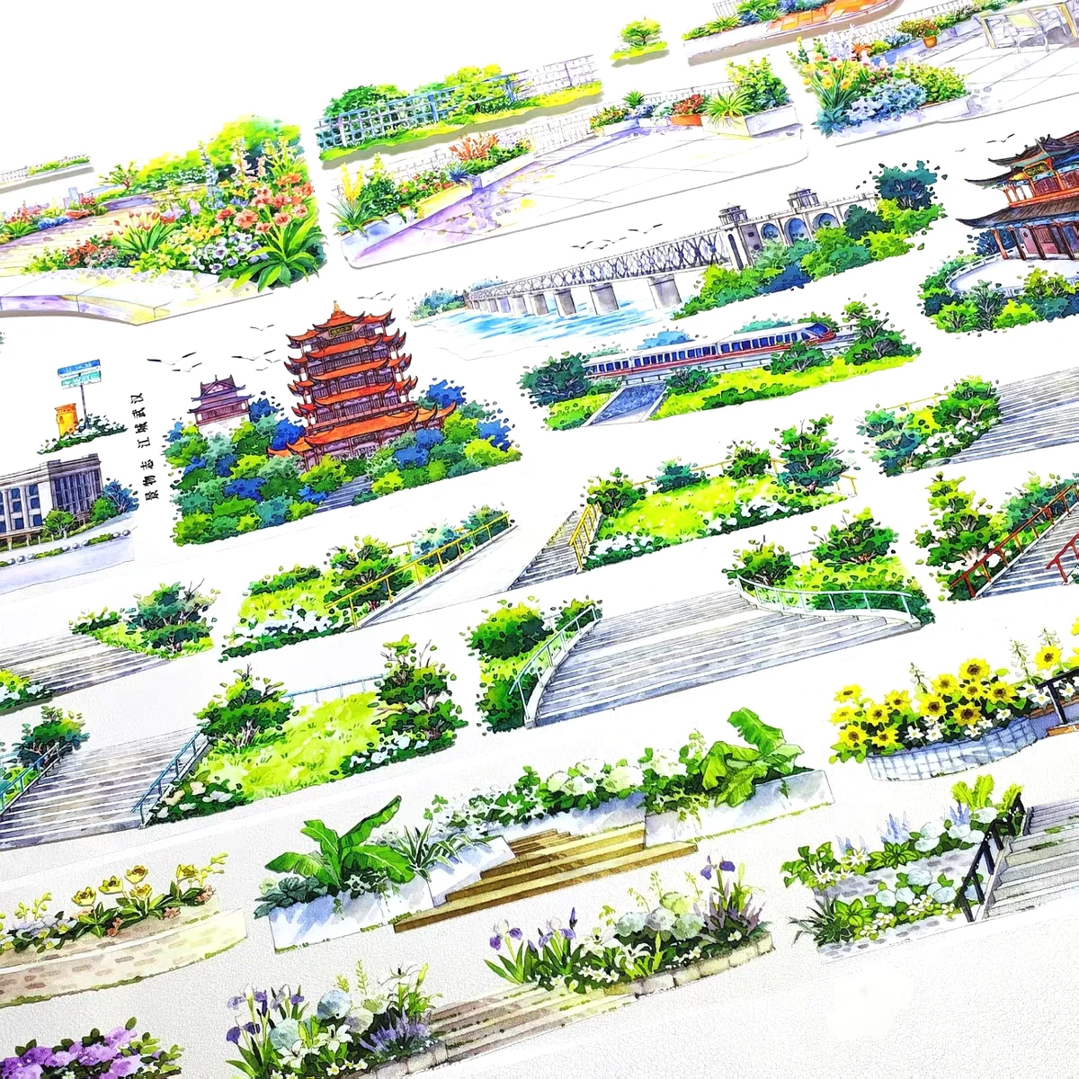1 loop pet tape Wuhan City Leisure Corner Green Steps Scenery Connection Foreground Road Surface Step Platform Square Sticker fo