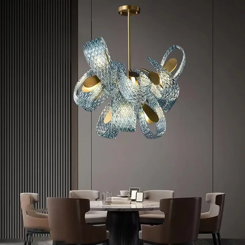 

2025 Modern Blue Glass Led Pendant Lamps Designer Hanging Lamps For Hallway Bar Bedroom Chandelier Suspension Luminaire Lighting