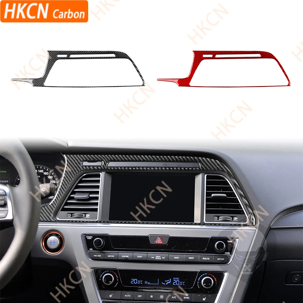 

Central Control Navigation Surround Real Carbon Fiber Cover Sticker Car Interior Accessories For Hyundai Sonata 9 2015 2016 2017