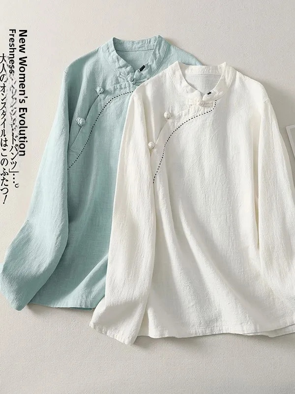 

Новый китайский женский топ с длинным светом на пуговицах и воротником-стойкой, базовый слой, повседневная зимняя одежда больших размеров прямого кроя