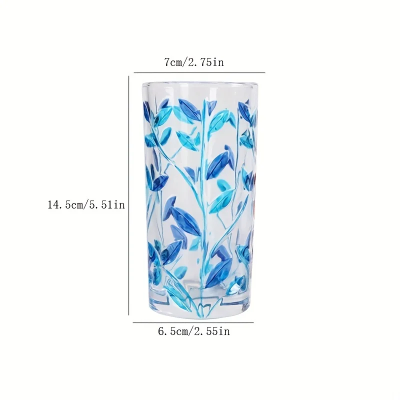 1pc 320ml Colorful Leaf Pattern Drinking Glass Perfect for Iced Coffee Juice and Beer Birthday Gift Winter and Summer Drinkware