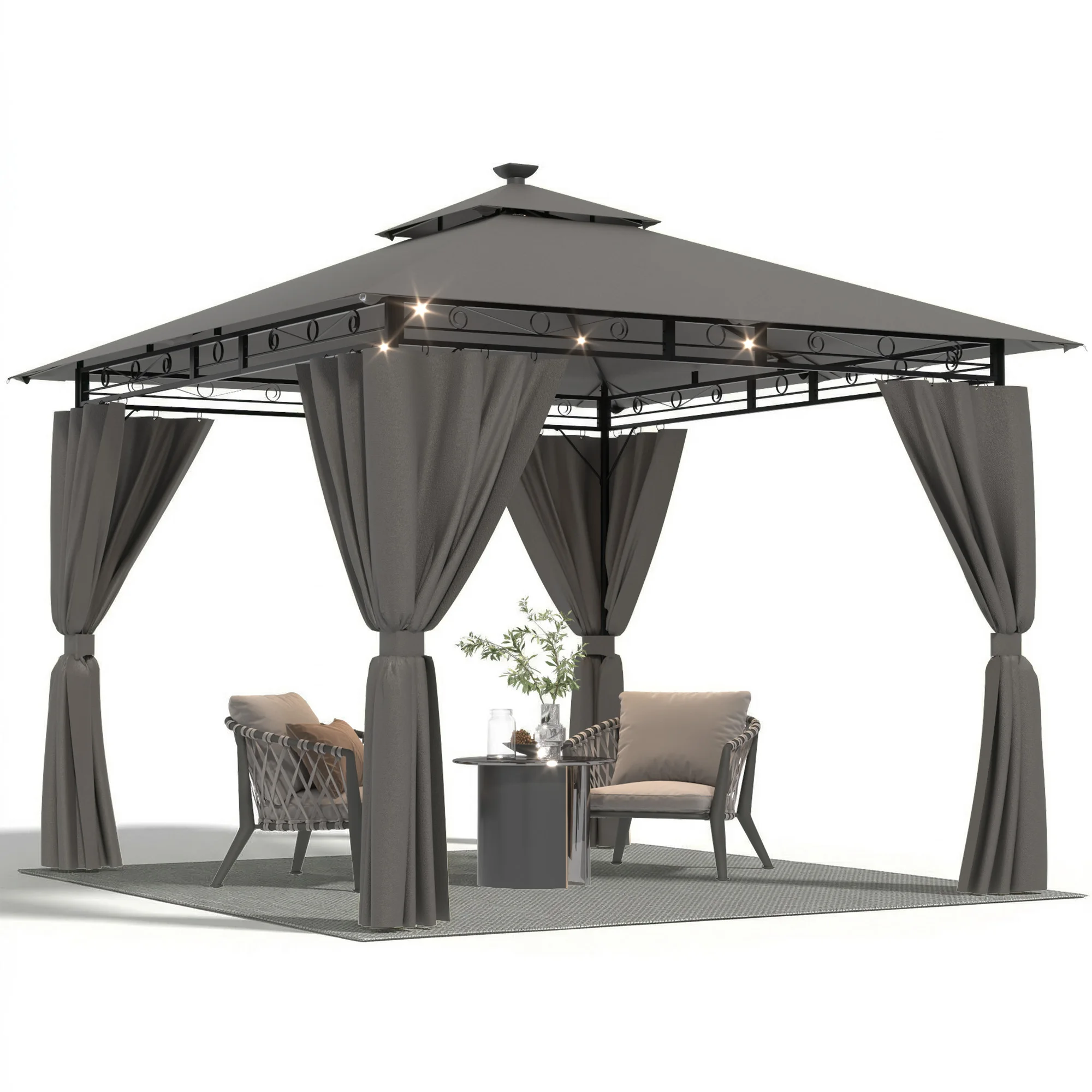 Pavillon extérieur en aluminium avec toit en plastique PC – un abri de jardin qui protège du soleil et de la pluie et est idéal pour les jardins et les cours.