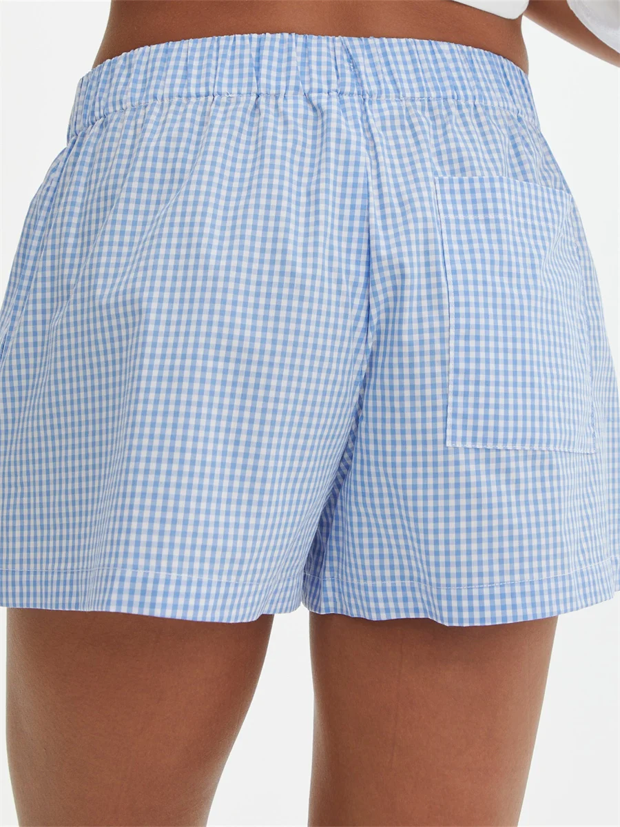 Y2k Plaid Print Lounging Shorts Women Sleep Shorts Pajamas Shorts Nightwear Pants with Pocket Summer Boxers Shorts Underwear