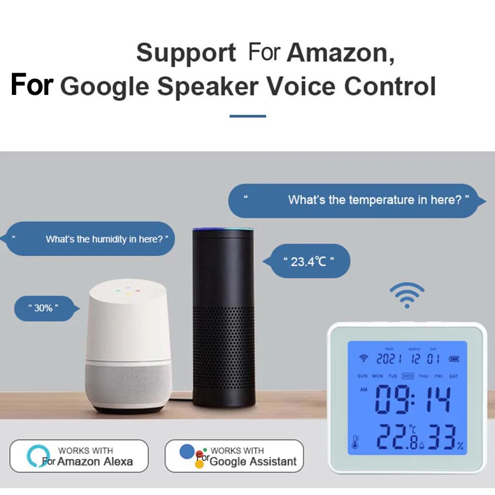 Smart WiFi Temperature and Humidity Sensor with Remote Monitoring and Voice Control Compatible with and Assistant
