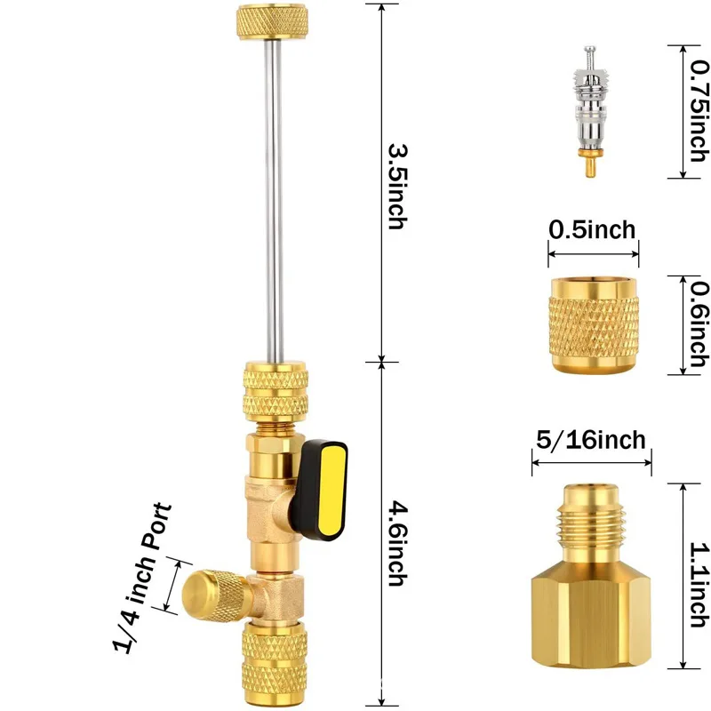 For with R22 R12 R407 R410 R404 R32 R600 HVAC System Valve Core Remover Installer Tool Kit with Dual Size 1/4 and 5/16 Port