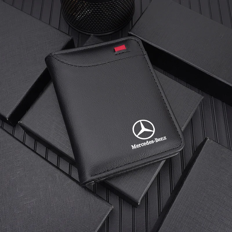 Auto-Logo Herren-Lederbrieftasche Münzgeldbörse Personalisierter Ausweiskartenhalter für Mercedes Benz A C E S G Klasse CLA GLB GLC CLE GLS W177