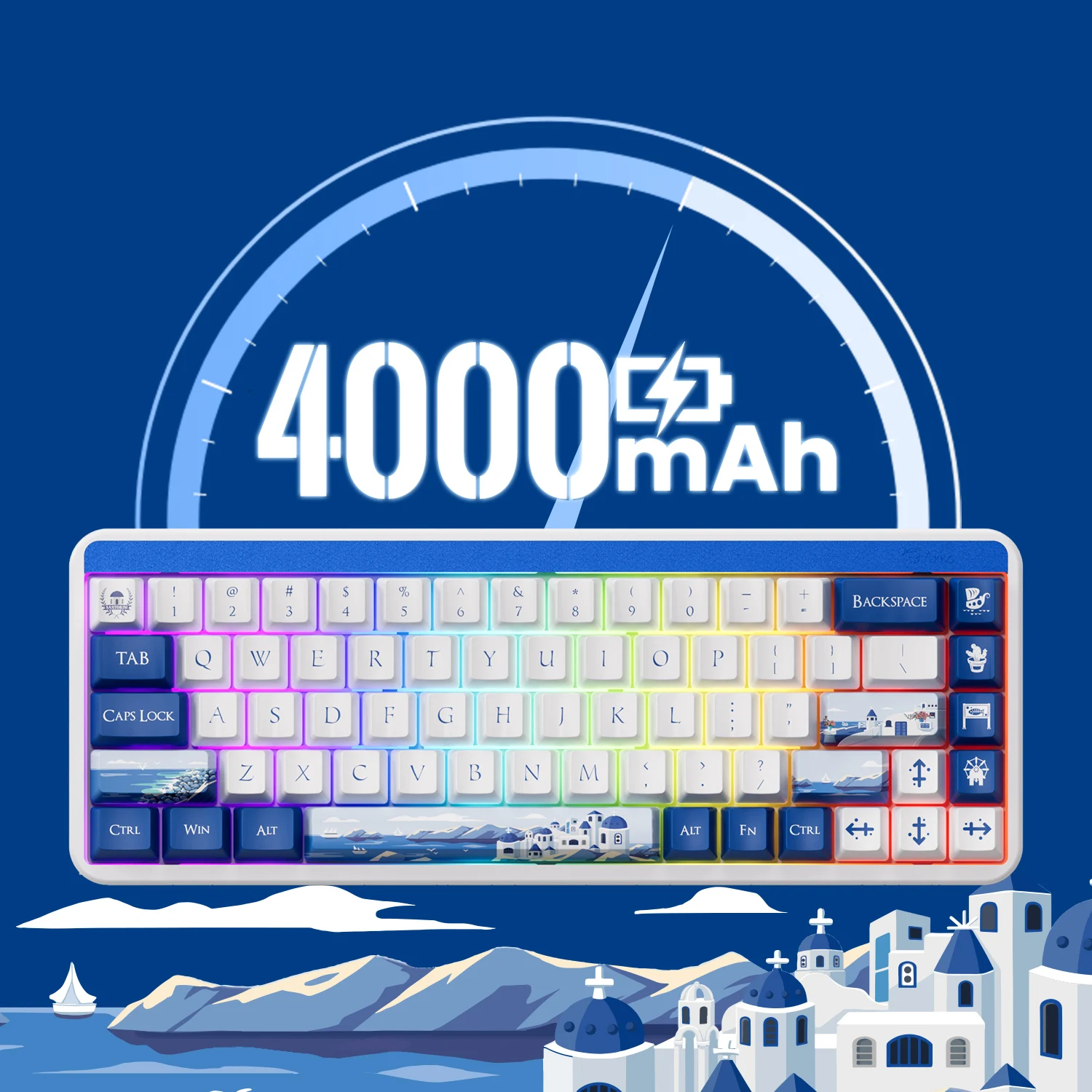 Imagem -04 - Akko Jin01 Santorini 65 Teclado Mecânico de Alumínio 68 Teclas Rgb Hot Swap bt 5.0 2.4g sem Fio e Tipo-c Teclado para Jogos com Fio