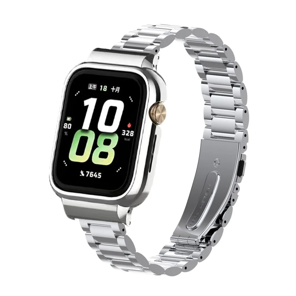 2in1 Set Stainless Steel Strap and Metal Watch Case for Honor Watch 4/5 Stainless Steel Three-bead Strap with Protective Cover