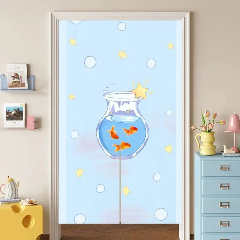 VIKAMA Cute Fish Tank-Style Japanese Half-Door Curtain, Privacy Divider, Wall Decoration for a Teen Girl's Bedroom