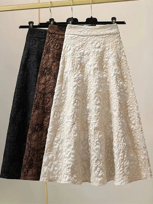 

High Waist Floral Large Umbrella Skirt Casual Skin-friendly Breathable Polyester Fabric Elastic Waist Ele Lady's Skirt