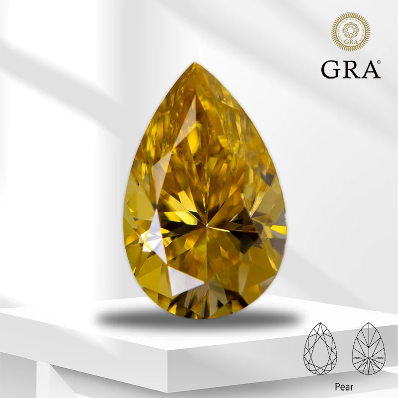 

Moissanite Gemstone Lemon Yellow Color Pear Cut Lab Grown Diamond for Charms Women Jewelry Making Materials with GRA Certificate