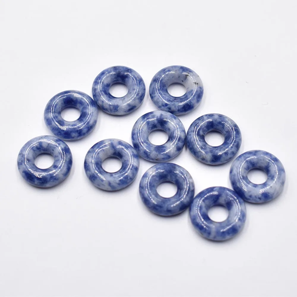 Naturstein Quarzkristall Tigerauge Opal Türkis Kreis 15mm Donut-Anhänger für DIY-Schmuckherstellung Halskette 26 Stück – Detail 10