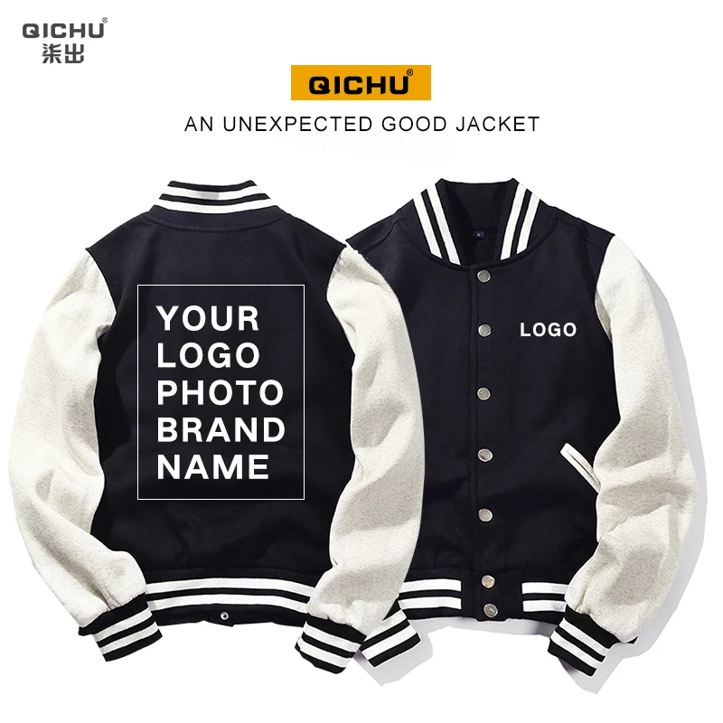 Custom Jacket Your Logo Photo Brand Name Print Baseball Uniform Black White Coats and Jackets Women Men Sportswear Streetwear