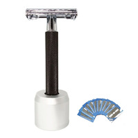 Magyfosia Traditional Wet Shaver Butterfly Open Double Edge Safety Razor No Slip Handle Mens Grooming Tool with Stand Holder