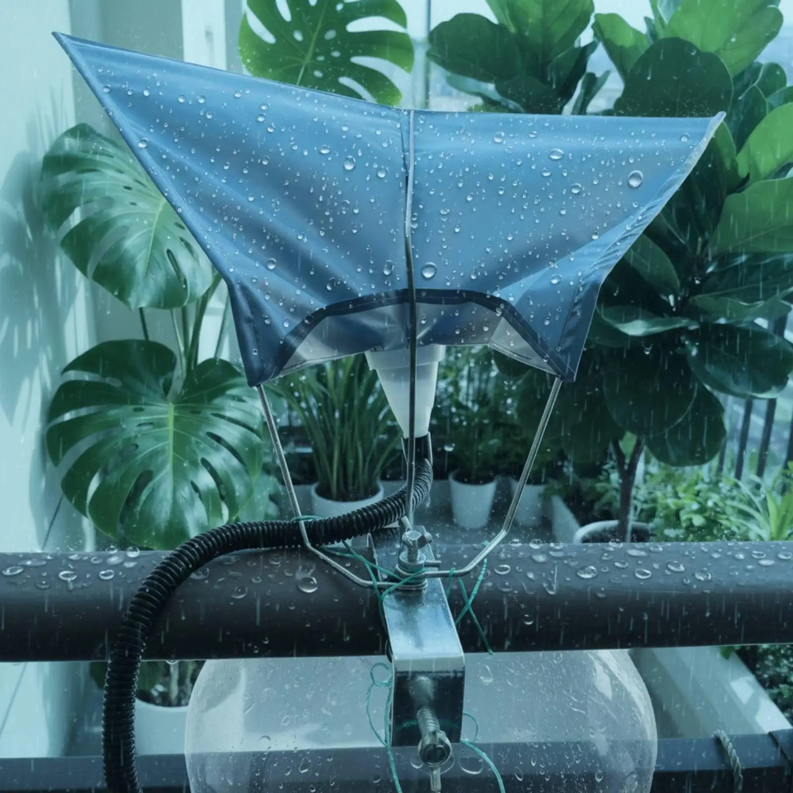Rainwater Collector Balcony Rail Clamp Adjustable Stainless Steel Water Harvester Watering Device for Moist Loving Plants