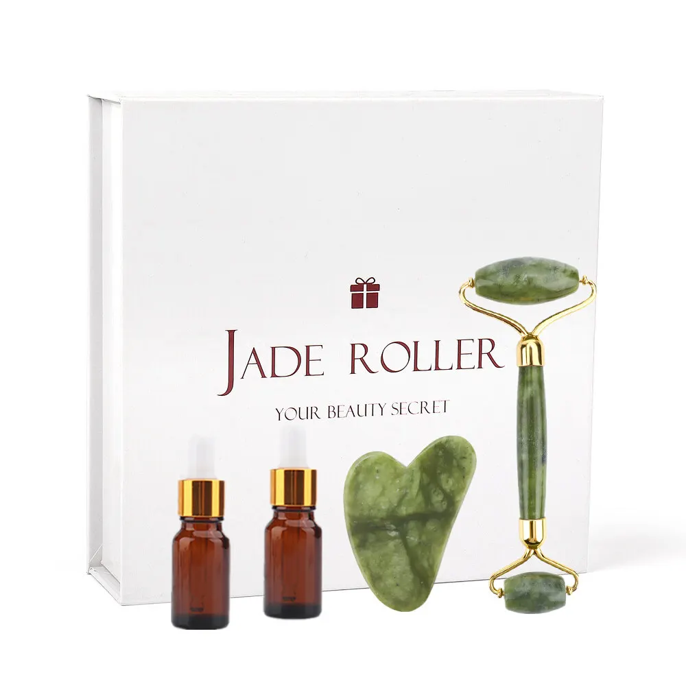 Masajeador Facial de piedra Natural, rodillo de Jade y juego Gua Sha para belleza Facial, ojos, cuello, Reduce líneas finas y arrugas, cuidado de la piel