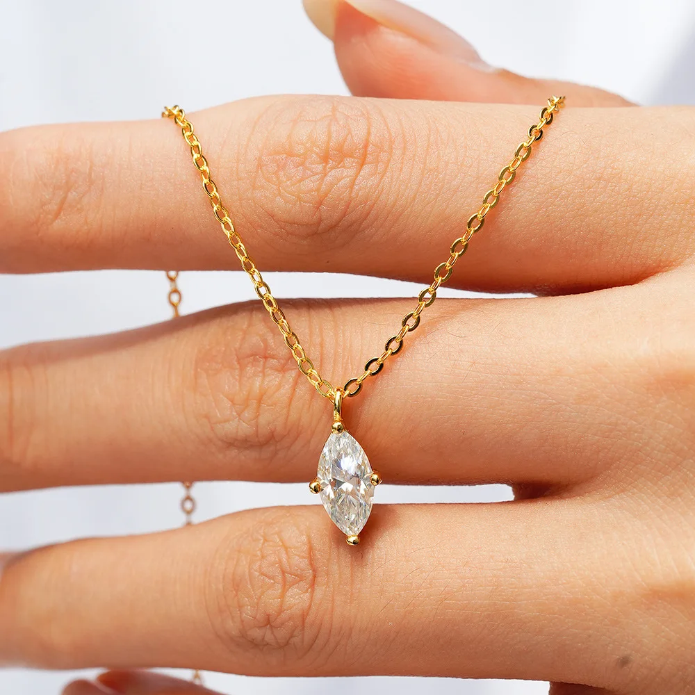 1CT 2CT Pendant Moissanite Necklace for Women Marquise Cut D VVS1 Diamond 925 Sterling Silver Wedding Jewelry Gift GRA Certified