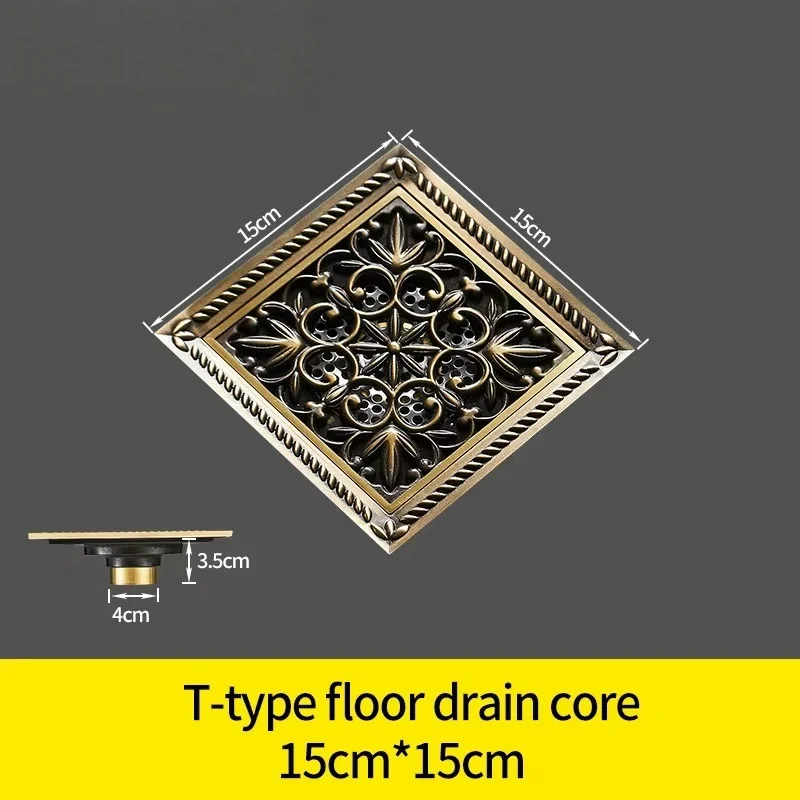 15X15 CM Floor Drains Antique Bronze Brass Shower Floor Drain Bathroom Deodorant Square Floor Drain Strainer Cover Grate Waste