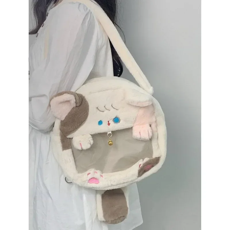 Xiuya Plush Cat Womens Shoulder Bag Fluffy Cute Japanese Fashion College Style Backpack Kawaii All-match Female Crossbody Bag image 6