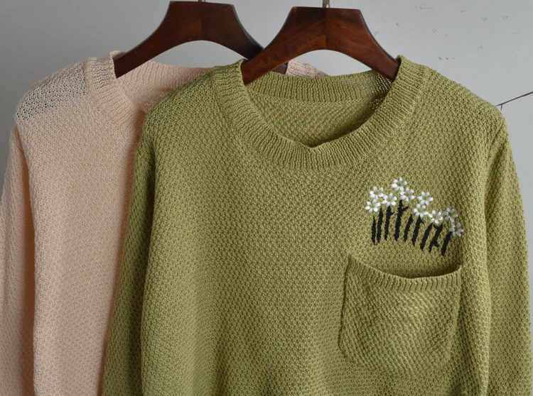 Herbst Winter Lose Lange Sve runde Ne Gestrickte Pullover frauen Basis Schicht Top ort Sle Gestickte Bequeme Passform