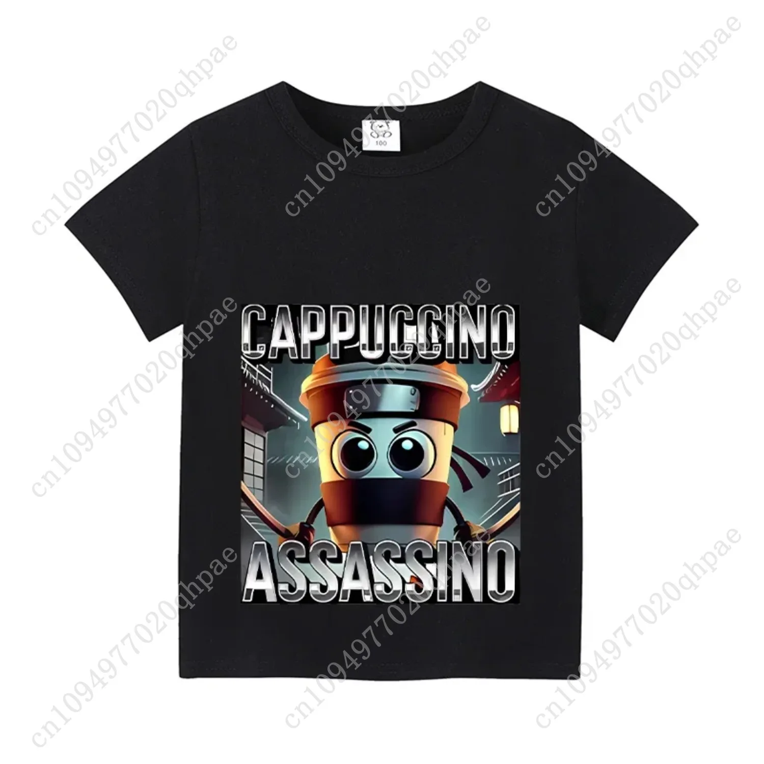 Camiseta à manches courtes pour enfants, animales cerveau italiano, capuchino Assassino, hauts pour enfants, mème fun, mignon, v