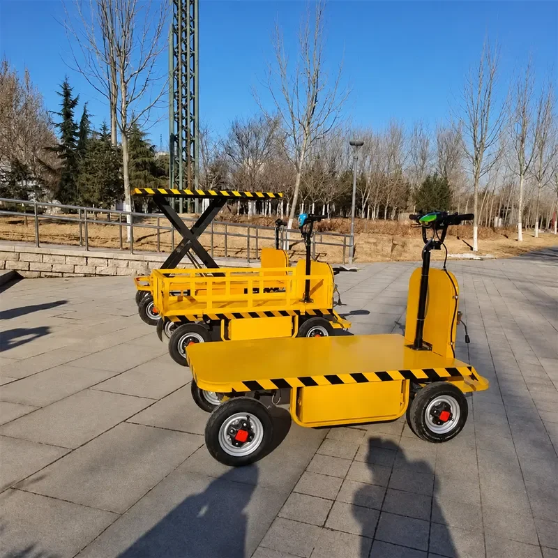 Electric Lifting Hand Push Flatbed Truck Folding Battery Powered Four Wheel Load Pulling Remote Control Storage Site Trailer