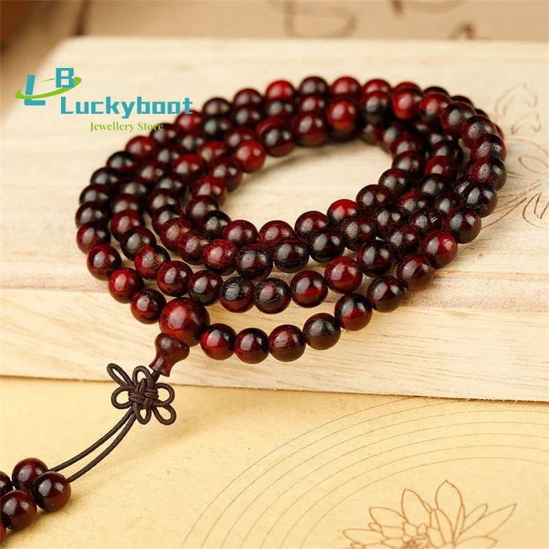 Wholesale 10 Pcs Violet Buddha Beads Bracelet 6mm Natural Lobular Red Sandalwood Hand Beaded Buddhist Rosary Prayer 108 Mala