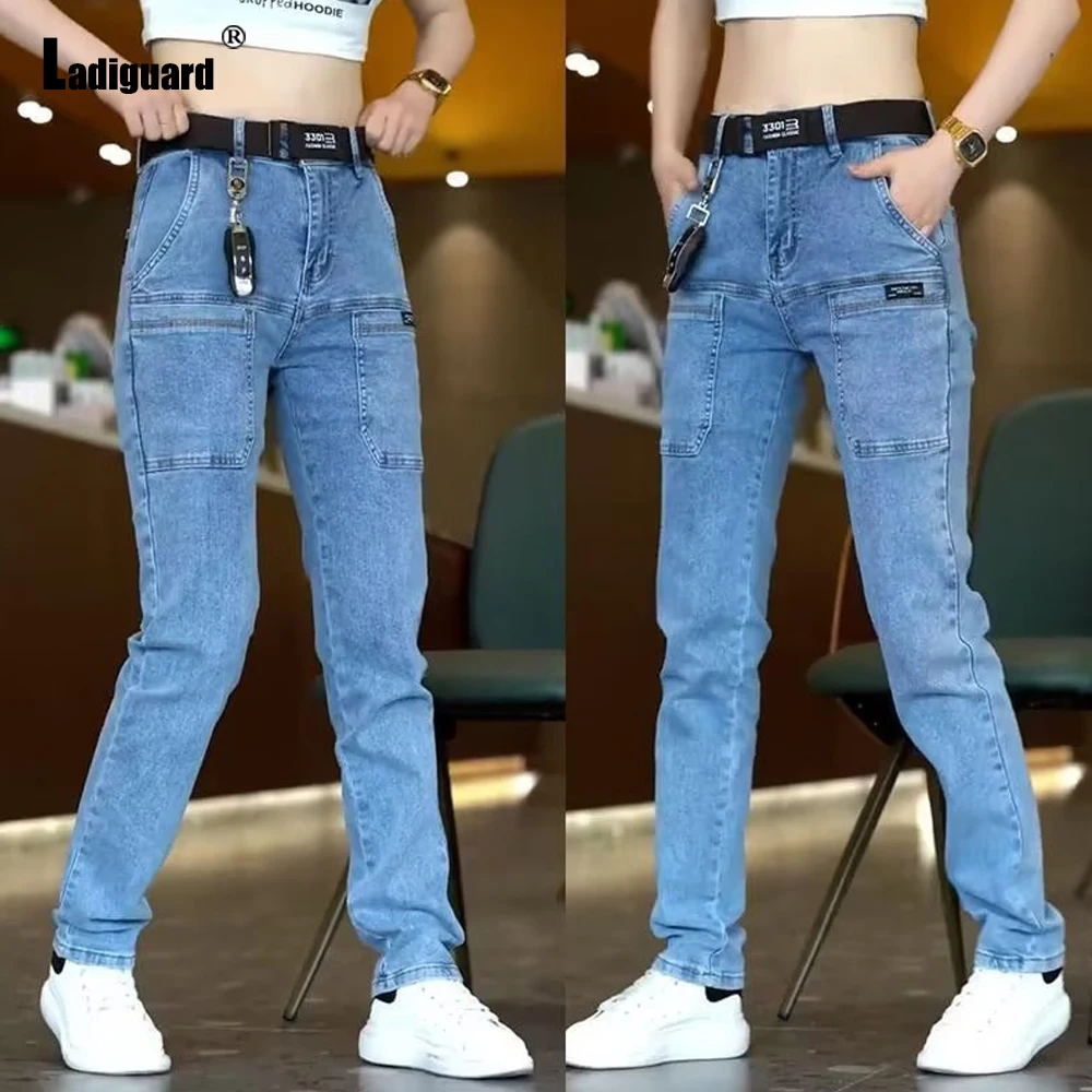 

Ladiguard 2023 Autumn Casual Stand Pocket Demin Pants Men Vintage Street Jeans Trouser Plus Size Mens Fashion Pencil Demin Pants