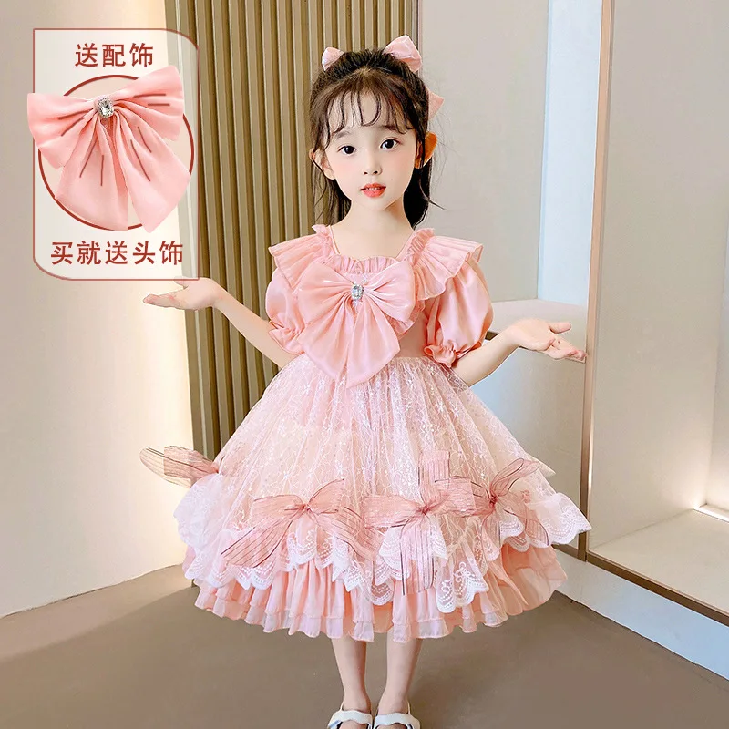 2024 New Baby Girl Summer Rose Floral Vintage Lolita Princess Ball Gown Dress for Birthday Holiday Casual Eid 2-12 Years