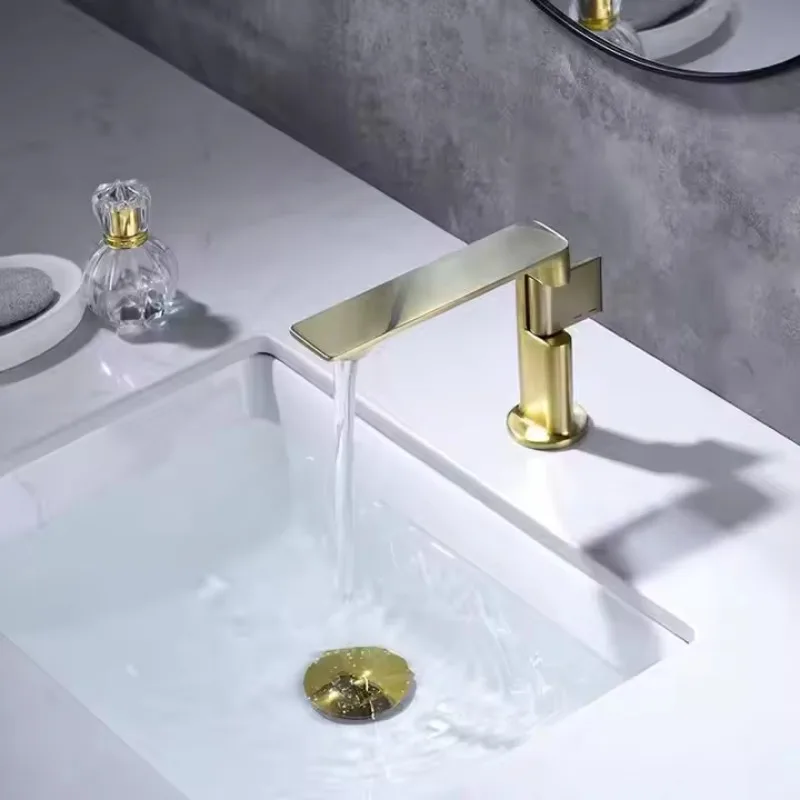 

2025 New Design Single-Hole Brass Basin Faucet Modern Style Brushed Gold Mixer Tap Bathroom Faucets