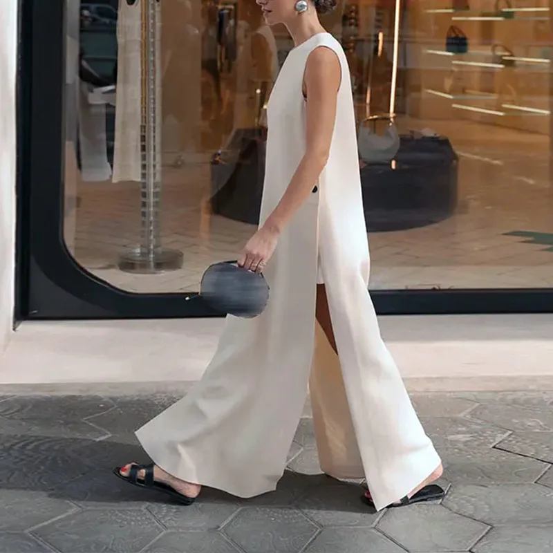 Robe de printemps à boutons fendus pour femmes, robes longues élégantes, col rond, vacances d'été, fête féminine, éducatif, 2024