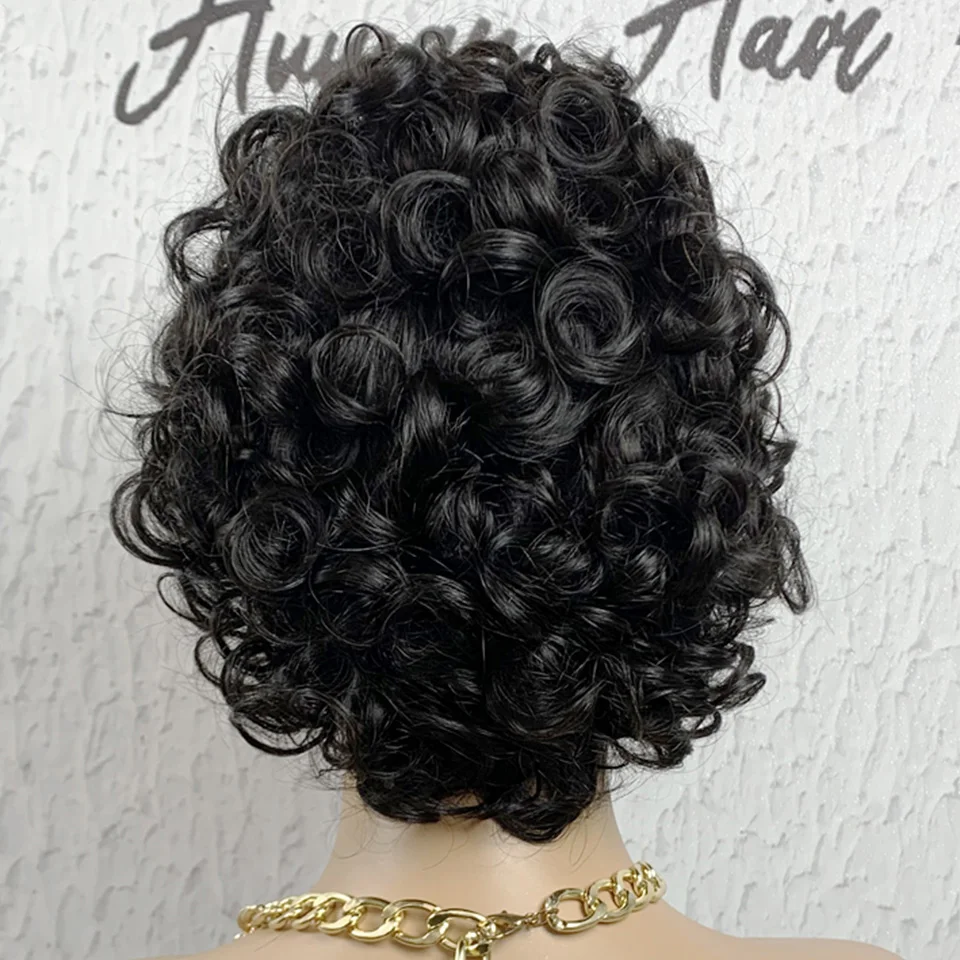 Curly Full Machine Pixie Cut Wigs Curly Pixie CutHuman Hair Wigs For Women Non-Remy Hairugo Glueless Wigs Natural Pixie Cut Wigs