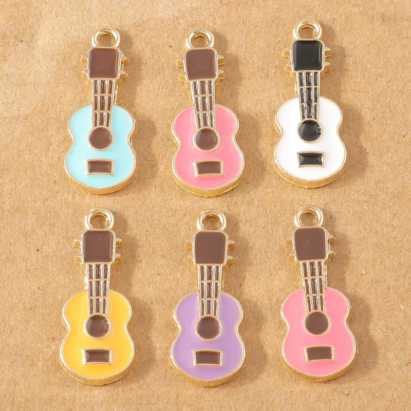 10 Stück 9x23mm Emaille Musikinstrumente Gitarre Charms Anhänger für Schmuckherstellung Ohrringe Halskette Armband DIY Zubehör – Detail 2