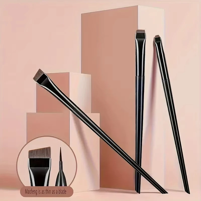 3-Piece Professional Makeup Brush Set Sickle Eyeliner Fine Angled Eyebrow Ultra-Fine Eyeshadow Brushes for Perfect Eye Makeup