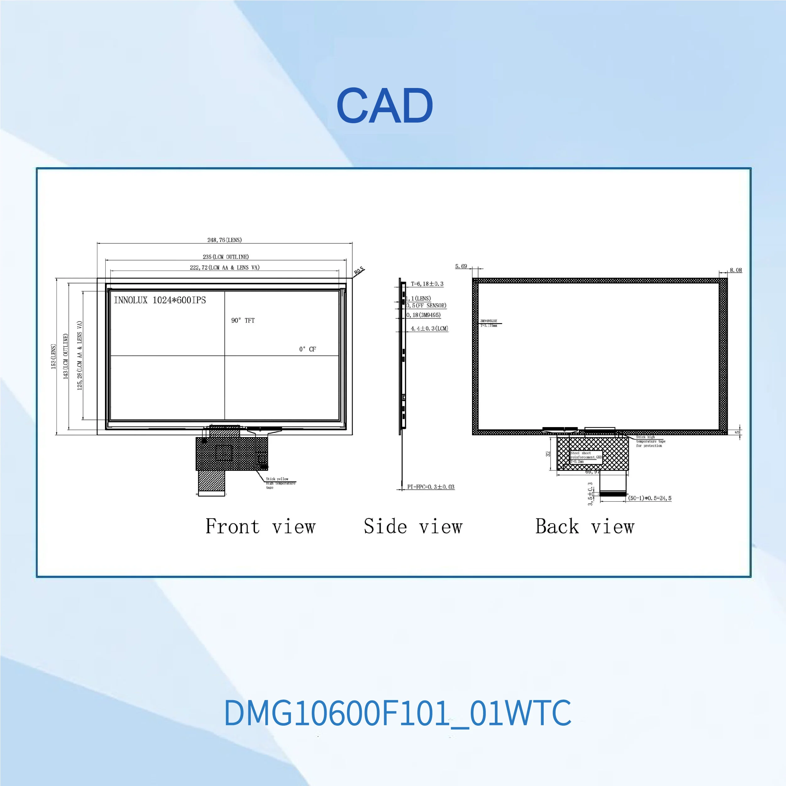 DWIN – Structure COF 10.1 pouces, résolution 1024*600 Pixels, 16.7M couleurs, IPS-TFT-LCD