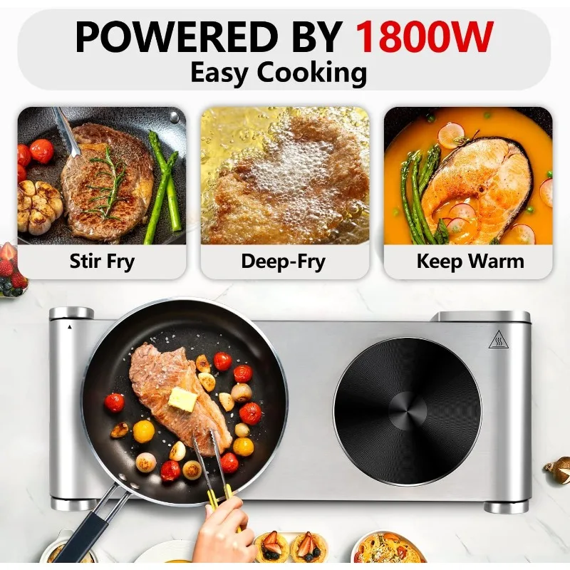 Hot Plates for Cooking,Double Burner CUSIMAX 1800w Double Hot Plate, Countertop Burners,Electric Burner Stainless Steel Portable