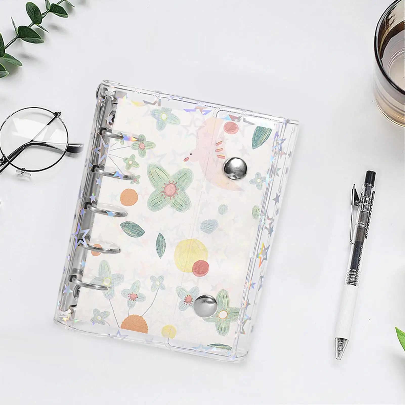 Adesivo fichário em branco claro adesivo holográfico álbum de armazenamento para nota de estudo cartões desenhados à mão meninas estudantes crianças adolescentes viagem