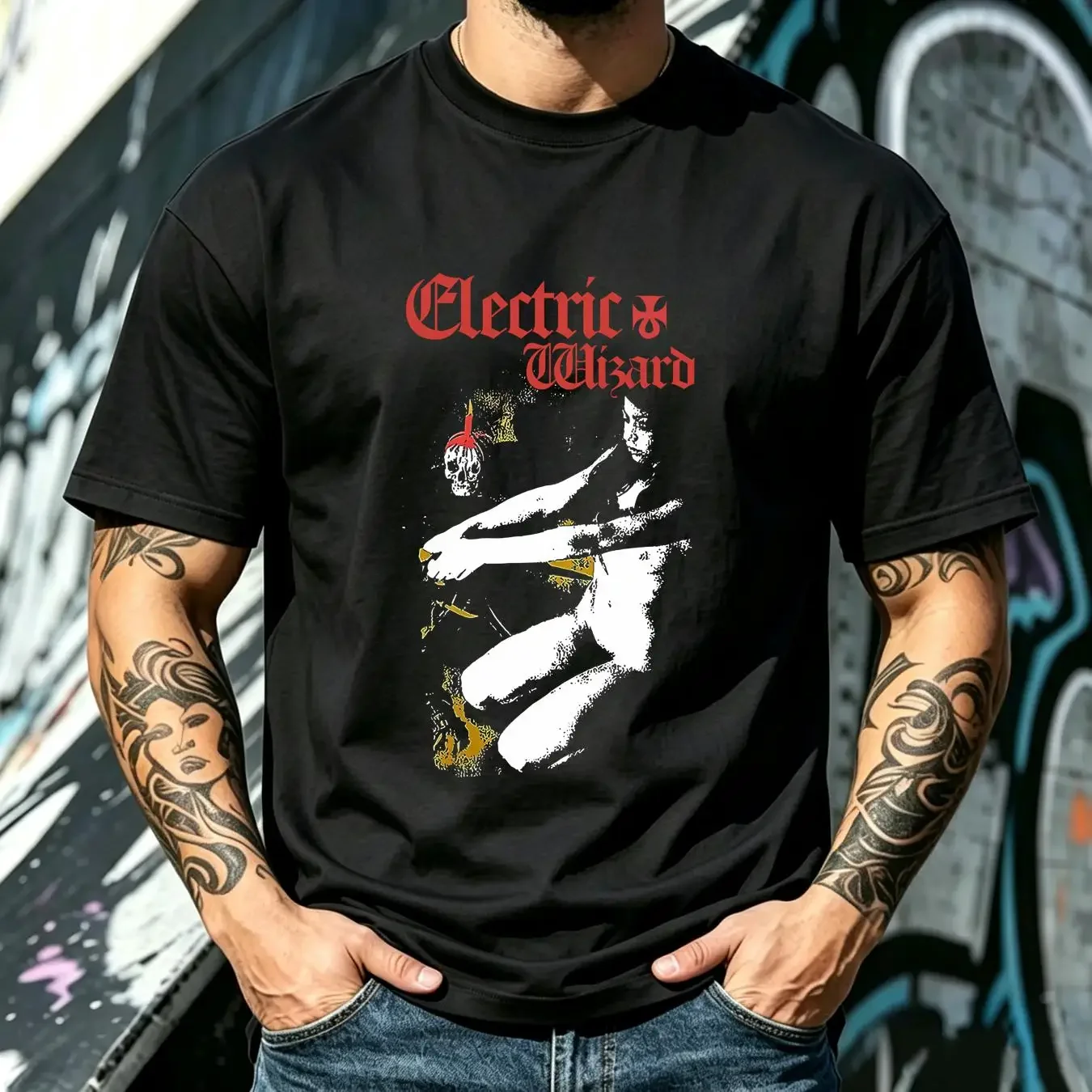washed T Shirt ELECTRIC WIZARD Cotton Black Men Xmas Size S to 5XL PM665 vintage Washed Slightly Stretched Comfortable Soft