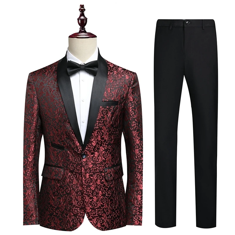 M-XXXXXXL Plus سترة وبنطلون واحد الصدر للرجال مكون من قطعتين بدلة رسمية زهرية لحفلات الزفاف/المضيف بدلات عمل غير رسمية 6XL
