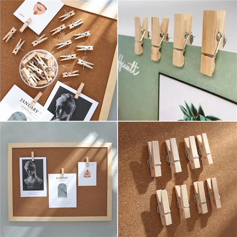 Push Pins with Wooden Clips Pushpins Tacks Thumbtacks, Paper Clips with Pins for Cork Boards Notes Photos Wall and Craft for Off