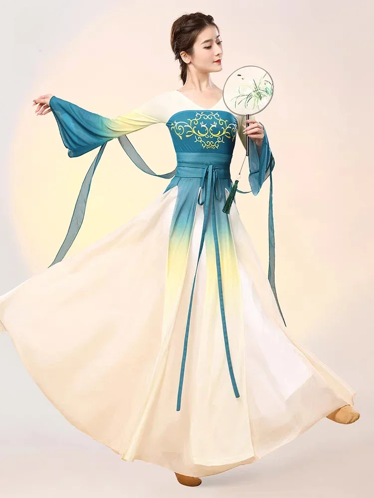 Trajes Hanfu clásicos de estilo chino para niños y niñas, Ropa de baile tradicional Yangko, paraguas de abanico, ropa de práctica de danza elegante