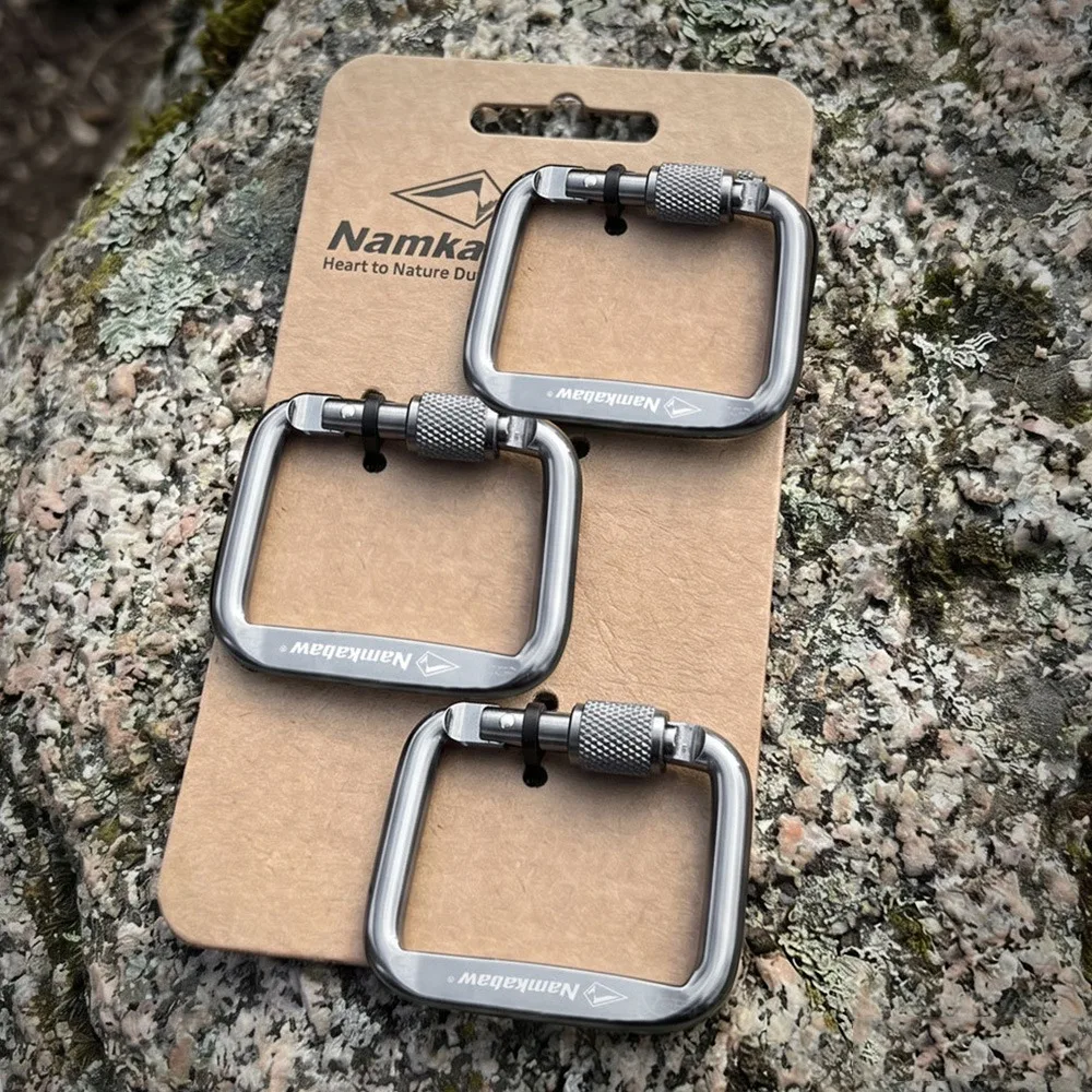 3pcs Durable Square Carabiner Flattened Buckle with Thread Black&Grey Snap Clip Hook Portable