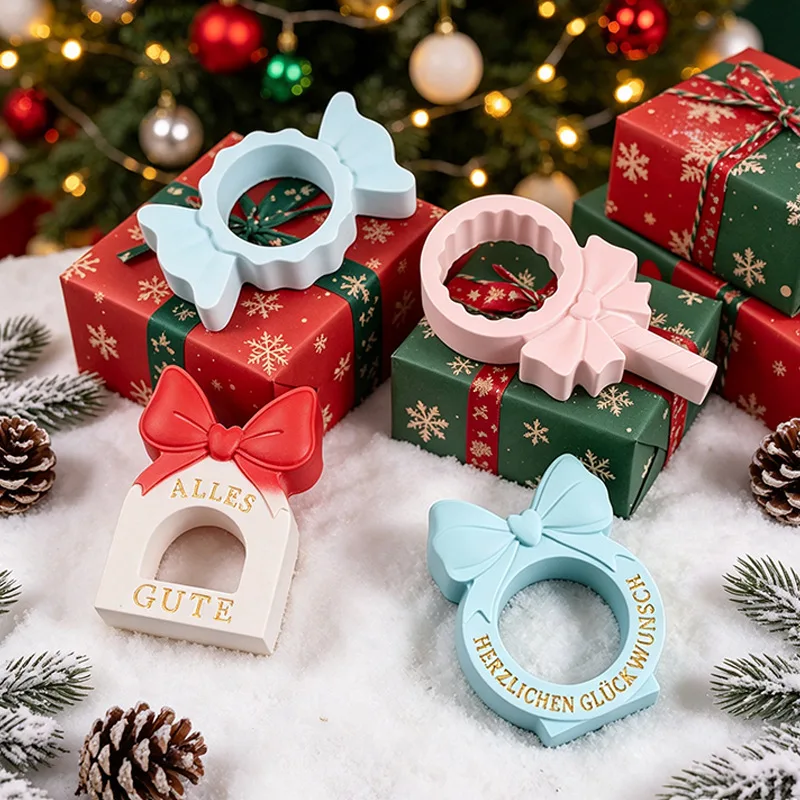 Bow Gift Tag Mold Semi Transparent Christmas Bow Silicone Mold Christmas Decoration Mold Easy To Demold For Aroma Gypsum Making