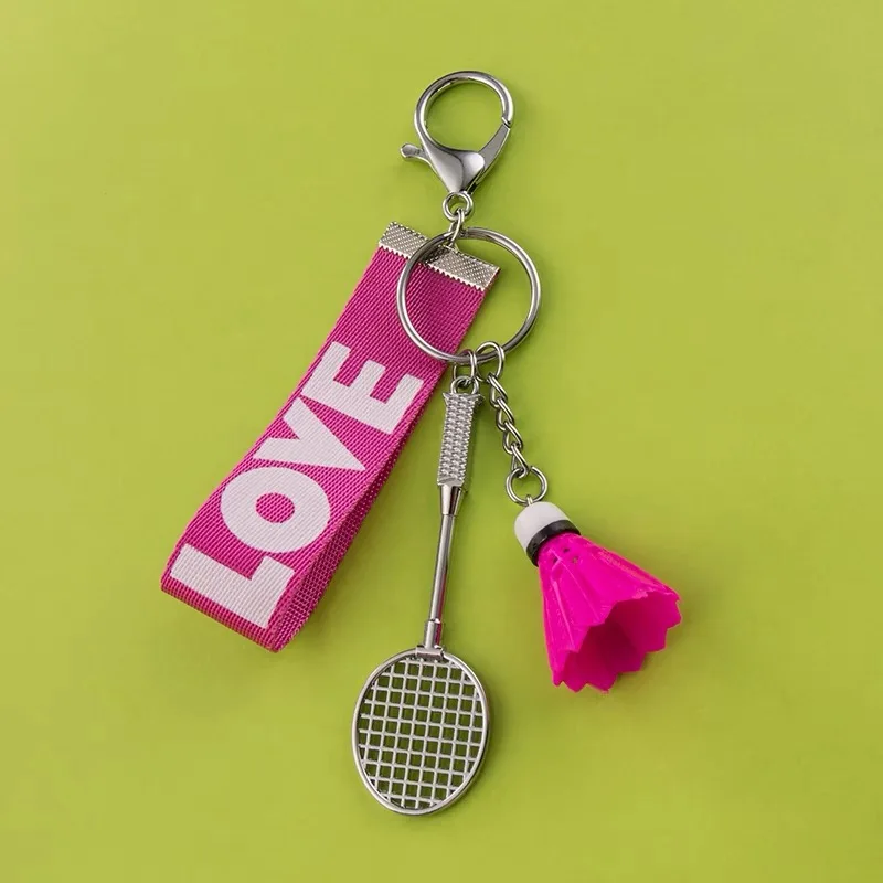 Creative Mini Tennis Racket Keychain 3D Badminton Pendant Keyring Webbing Wristlet Strap Bag Ornaments Car Trinket Accessories