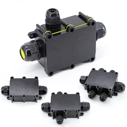 IP68 Outdoor Waterproof Junction Box – Black, 2/3/4/5/6 Way Connector Box with PC Plastic and Terminal, Designed for Buried Wire