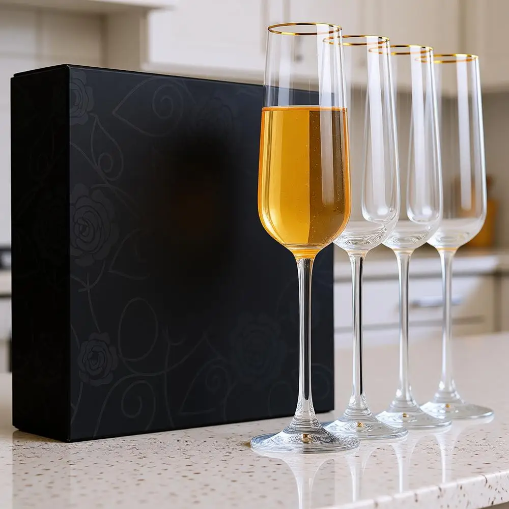 

Набор из 4 бокалов для шампанского Lutes, ручная работа, из хрусталя, идеально подходит для мимозы, в подарок, на свадьбу, годовщину, день рождения