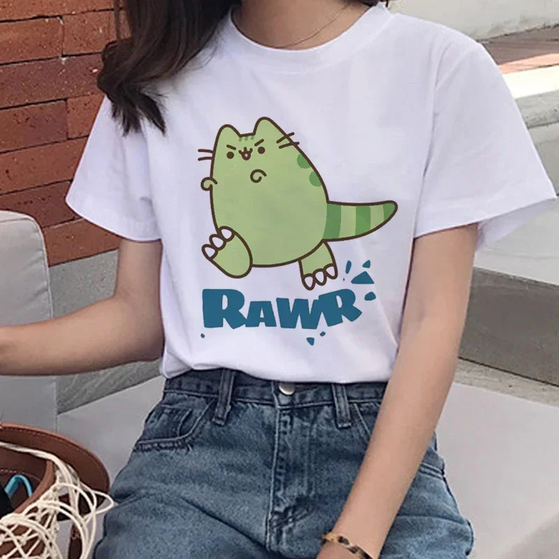 Kawaii Pusheen Cat T Shirts Women Harajuku Ullzang Funny T-shirt 90s Cartoon Print Tshirt Graphic Korean Style Top Tees Female