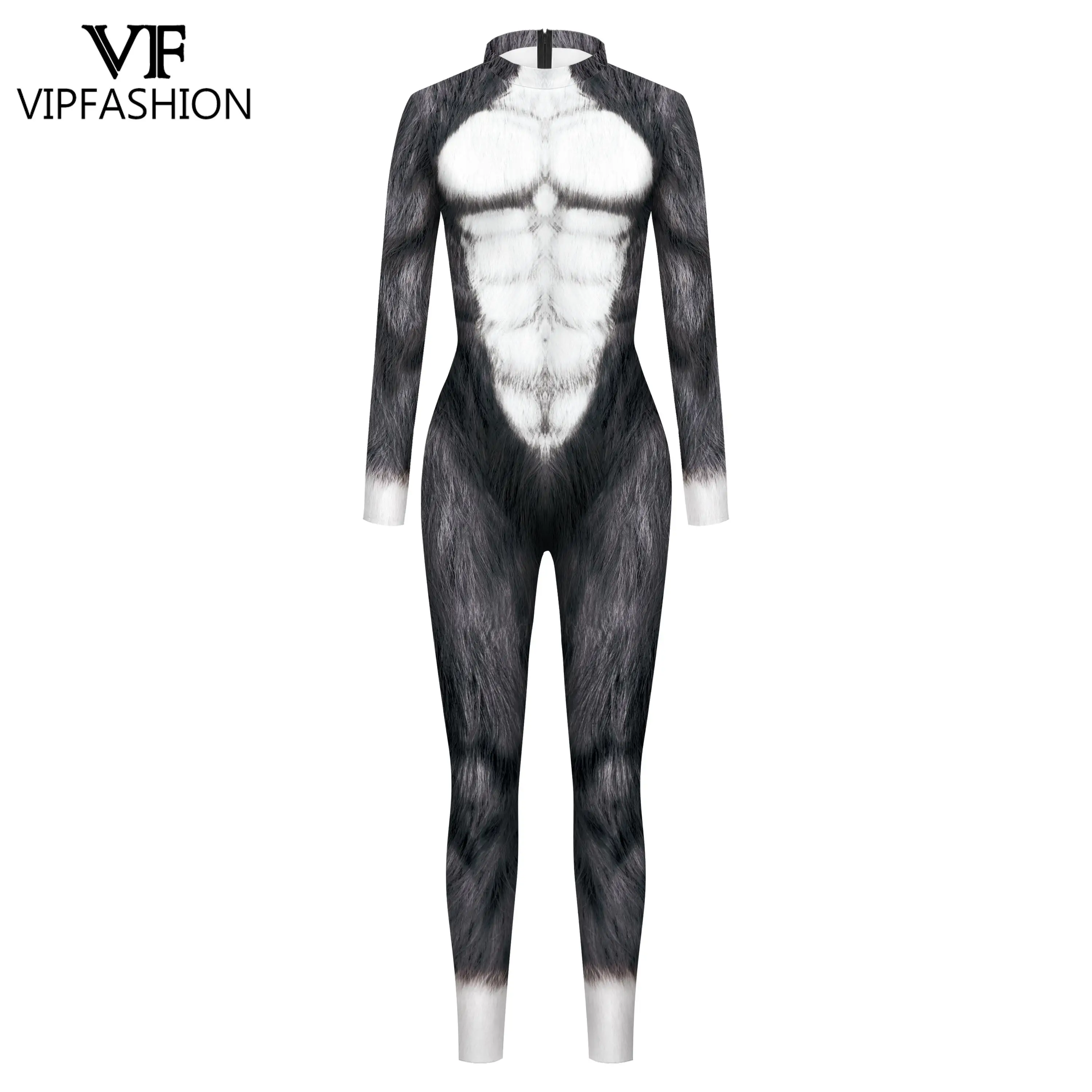 VIP FASHION Animal Snake Tiger Fox Cosplay Costume Female Zentai Suits Halloween Party Jumpsuit Funny Adult Male Bodysuits