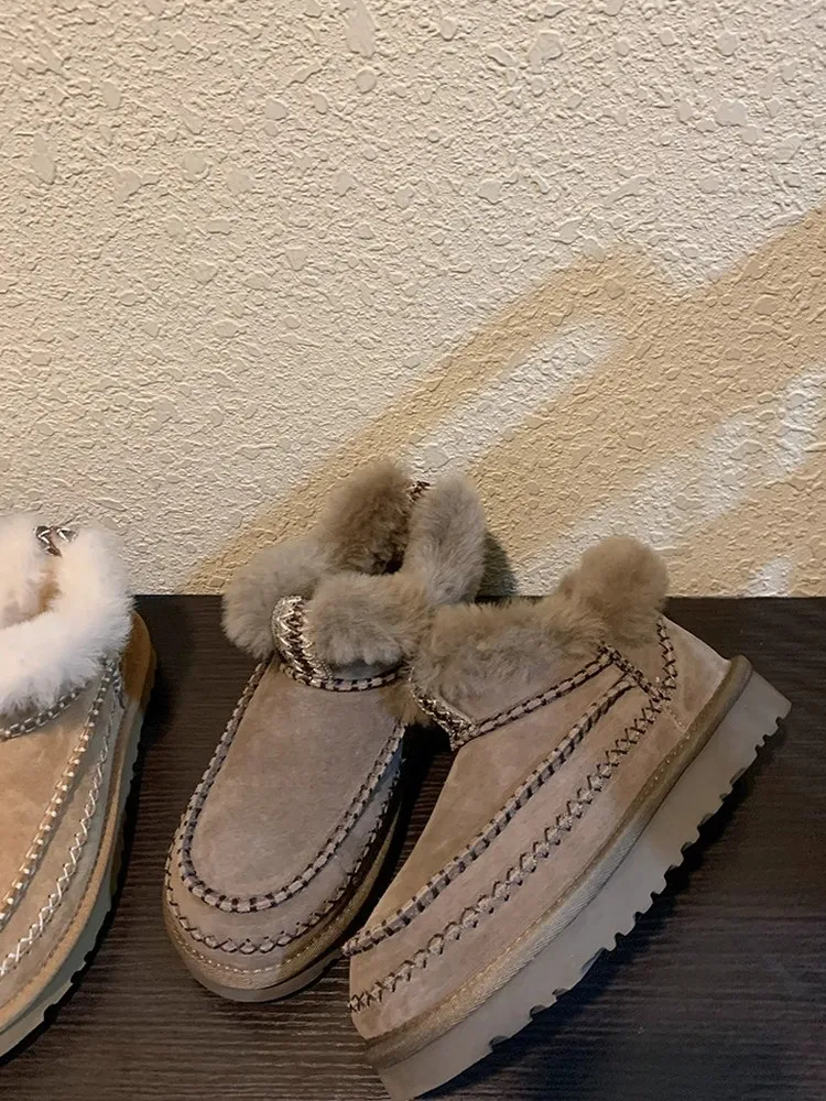 

Lu Ethnic Sle Thiened Winter Snow Boots Women's ort Cotton oes Warm Casual Ankle Boots Fur Leather Inteated